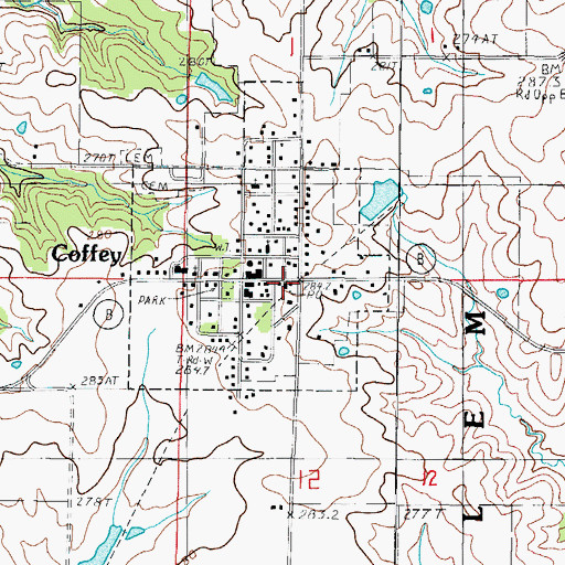 Topographic Map of Coffey Post Office, MO
