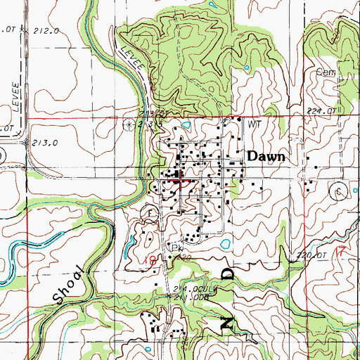 Topographic Map of Dawn Post Office, MO