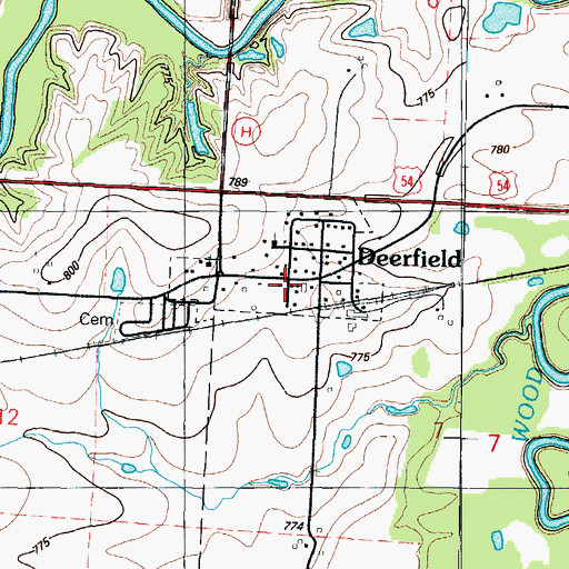 Topographic Map of Deerfield Post Office, MO