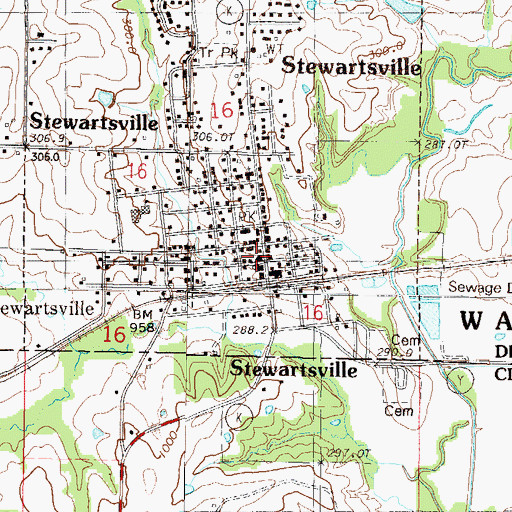 Topographic Map of Stewartsville Post Office, MO