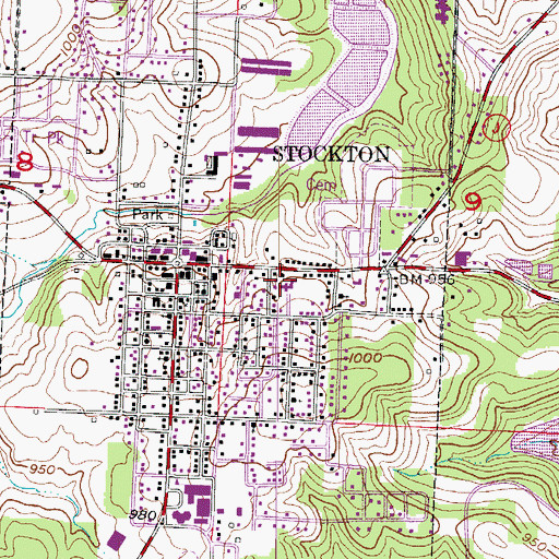 Topographic Map of Stockton Post Office, MO