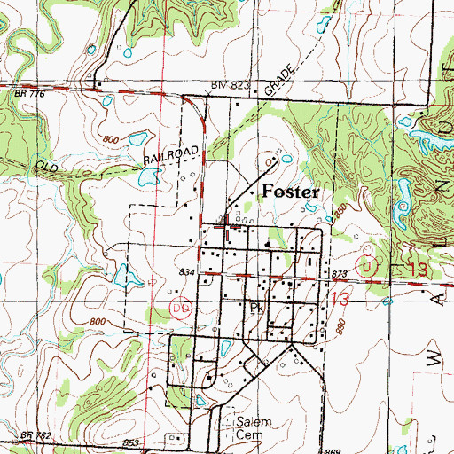 Topographic Map of Foster Post Office, MO
