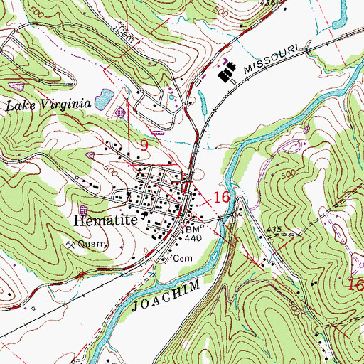 Topographic Map of Hematite Post Office, MO