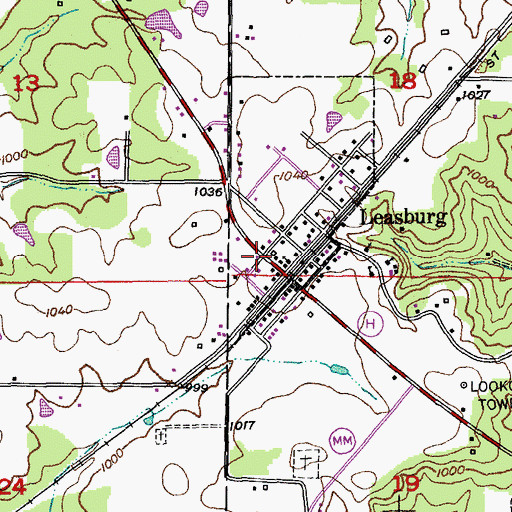 Topographic Map of Leasburg Post Office, MO