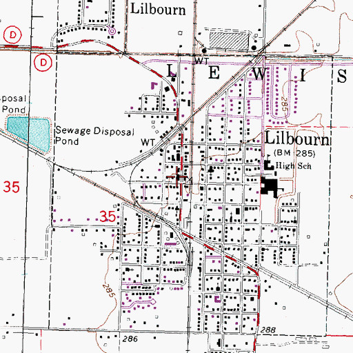 Topographic Map of Lilbourn Post Office, MO