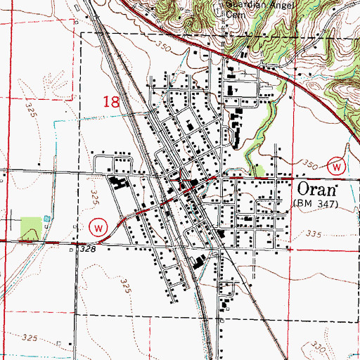 Topographic Map of Oran Post Office, MO