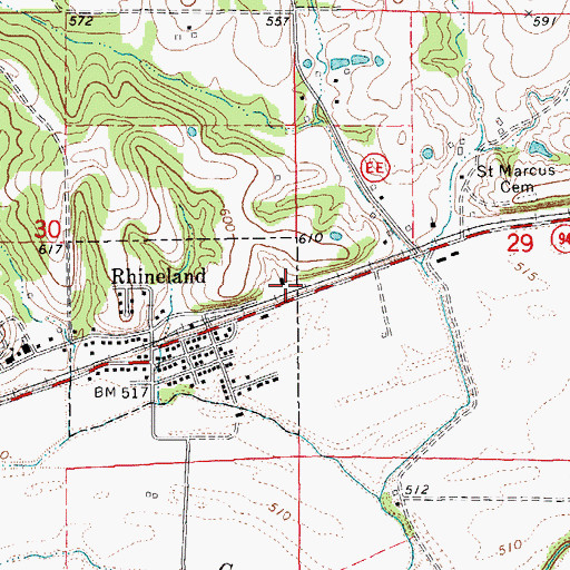 Topographic Map of Rhineland Post Office, MO