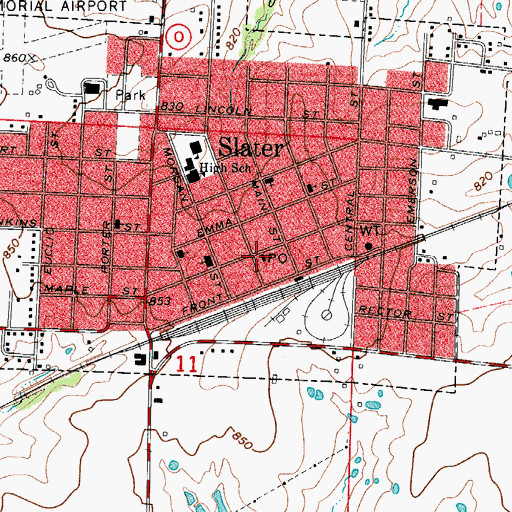 Topographic Map of Slater Post Office, MO