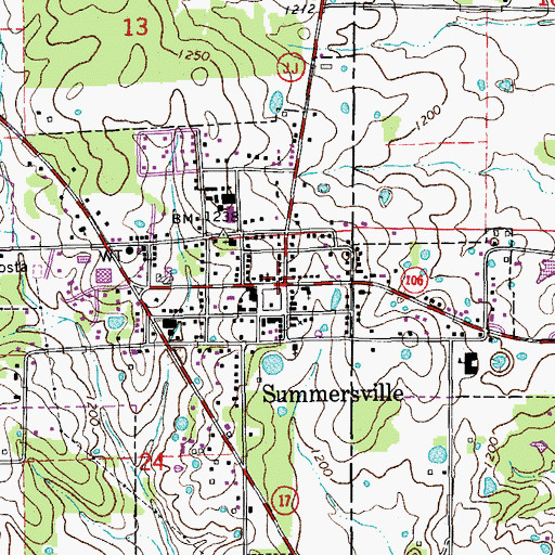 Topographic Map of Summersville Post Office, MO