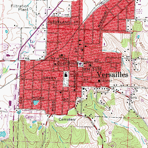 Topographic Map of Versailles Post Office, MO