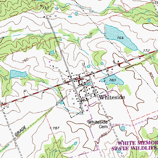 Topographic Map of Whiteside Post Office, MO