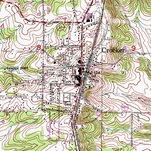 Topographic Map of Crocker Post Office, MO