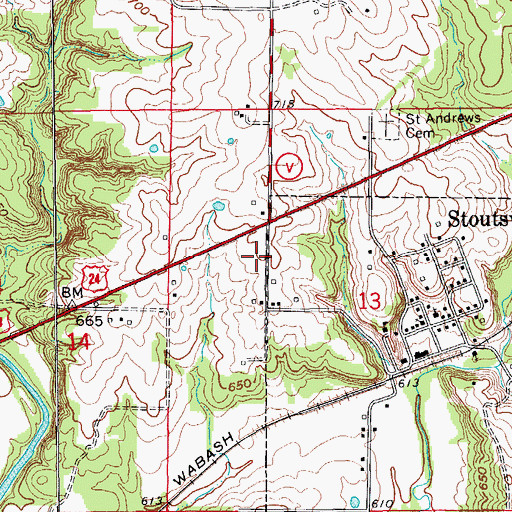 Topographic Map of Stoutsville Post Office, MO