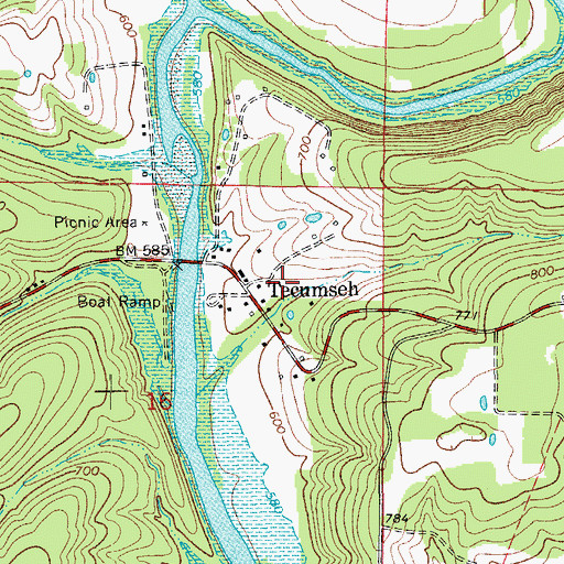 Topographic Map of Tecumseh Post Office, MO