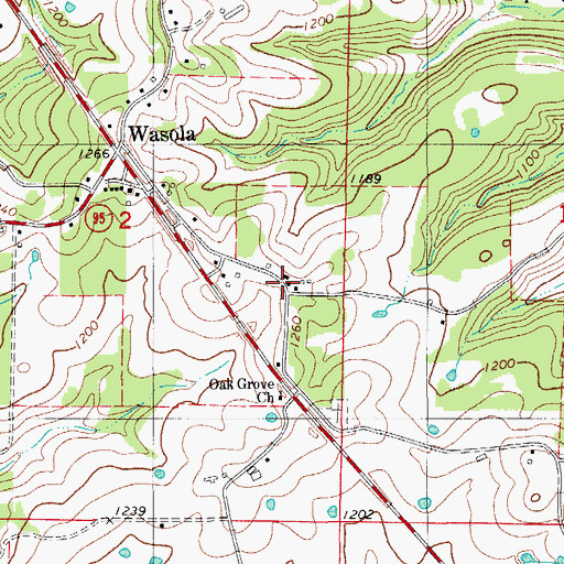 Topographic Map of Wasola Post Office, MO