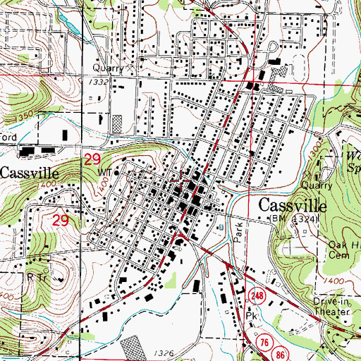 Topographic Map of Cassville Post Office, MO