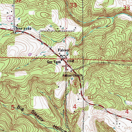 Topographic Map of Falcon Post Office, MO