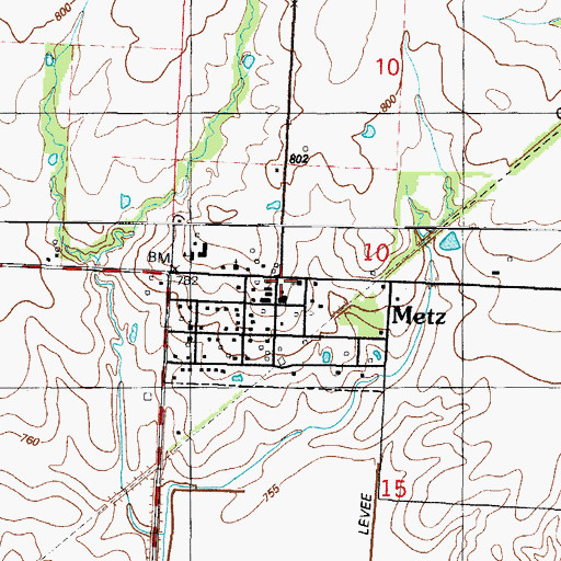 Topographic Map of Metz Post Office, MO