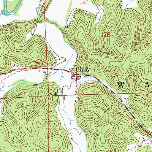 Topographic Map of Gipsy Post Office, MO