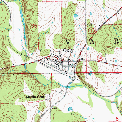 Topographic Map of Oxly Post Office, MO