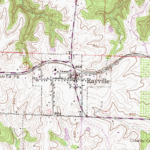 Topographic Map of Rayville Post Office, MO