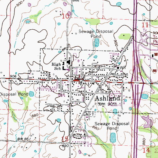 Topographic Map of Ashland Post Office, MO