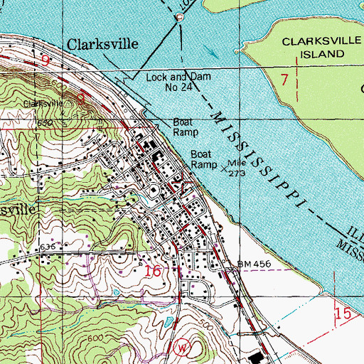 Topographic Map of Clarksville Post Office, MO