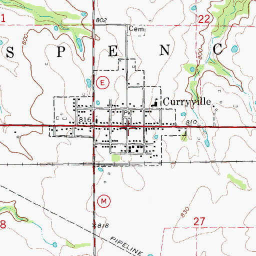 Topographic Map of Curryville Post Office, MO