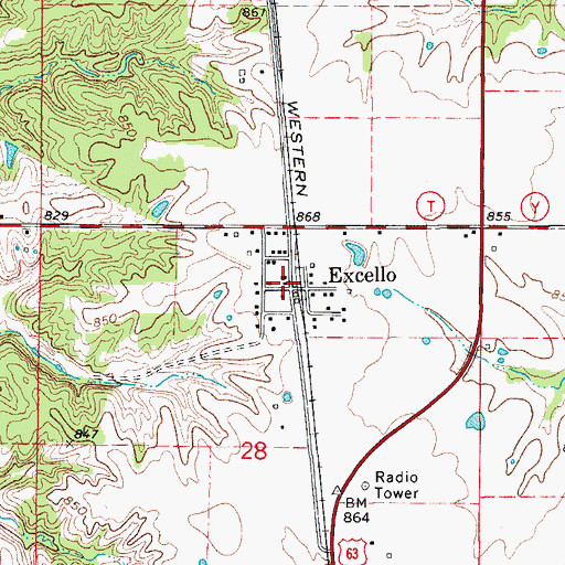 Topographic Map of Excello Post Office, MO