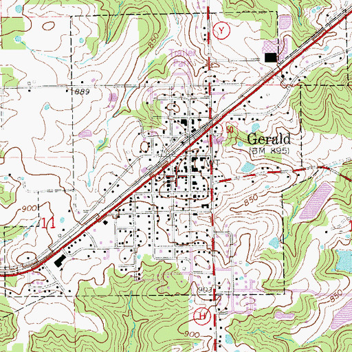 Topographic Map of Gerald Post Office, MO
