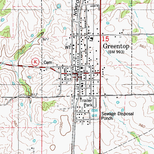 Topographic Map of Greentop Post Office, MO