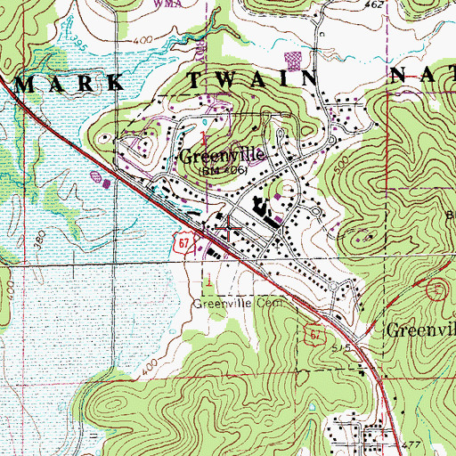 Topographic Map of Greenville Post Office, MO