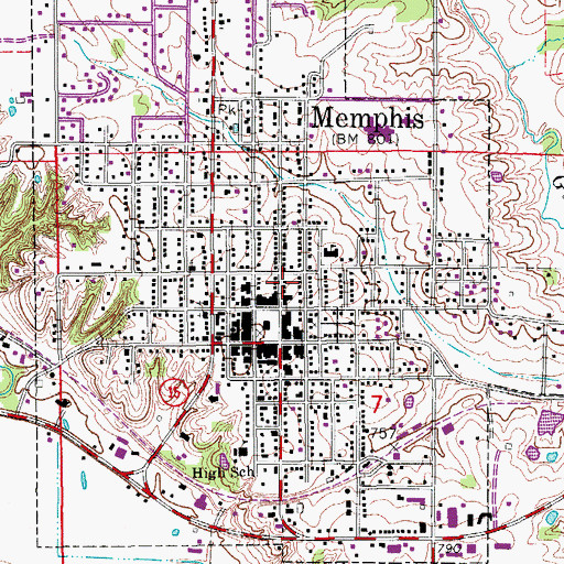 Topographic Map of Memphis Post Office, MO