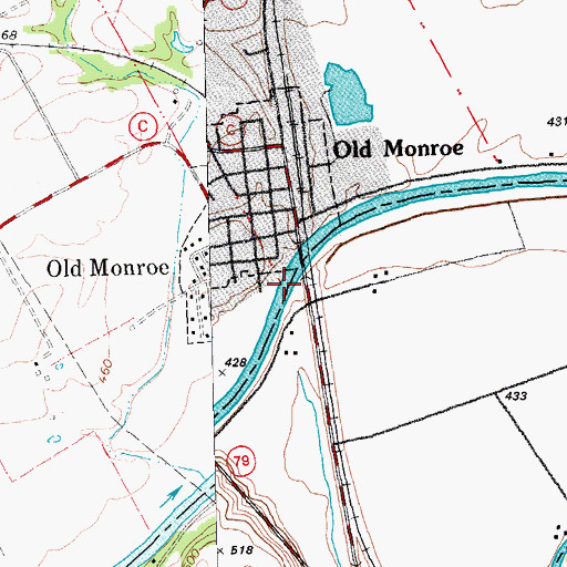 Topographic Map of Old Monroe Post Office, MO