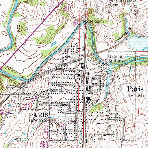 Topographic Map of Paris Post Office, MO