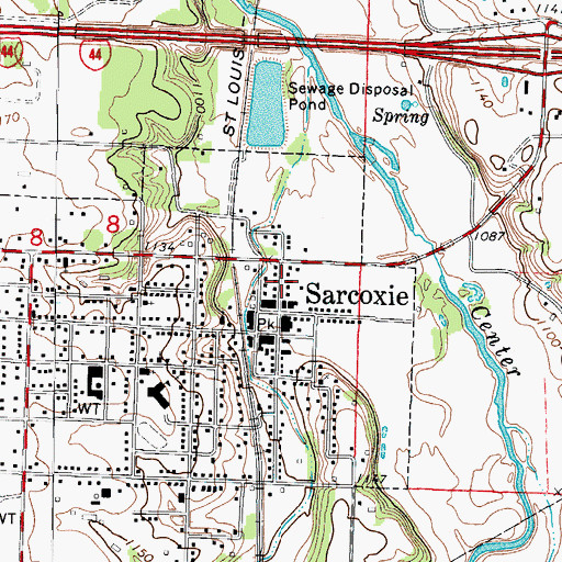 Topographic Map of Sarcoxie Post Office, MO