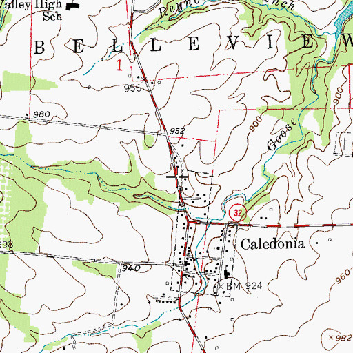 Topographic Map of Caledonia Post Office, MO