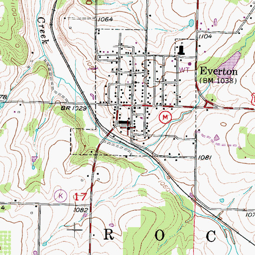 Topographic Map of Everton Post Office, MO
