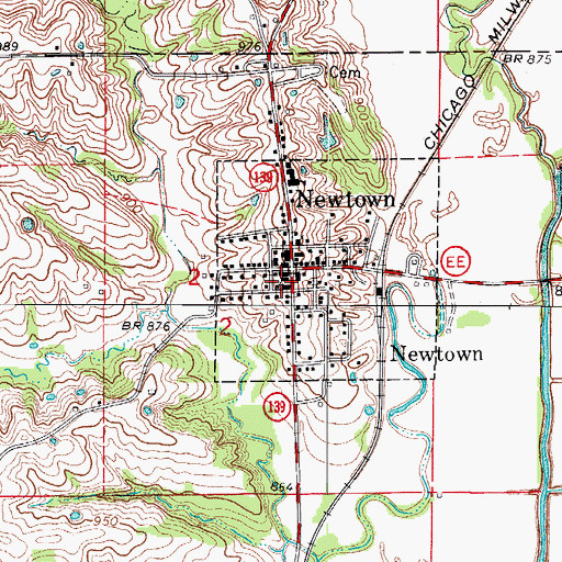 Topographic Map of Newtown Post Office, MO