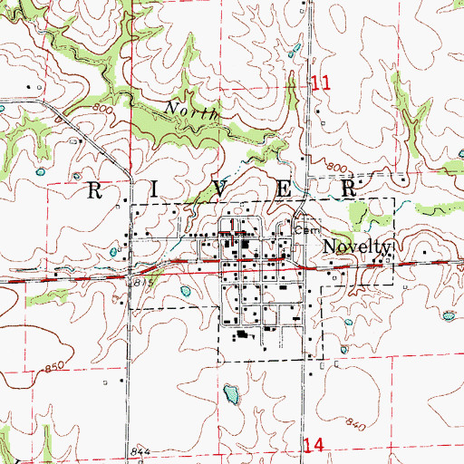 Topographic Map of Novelty Post Office, MO