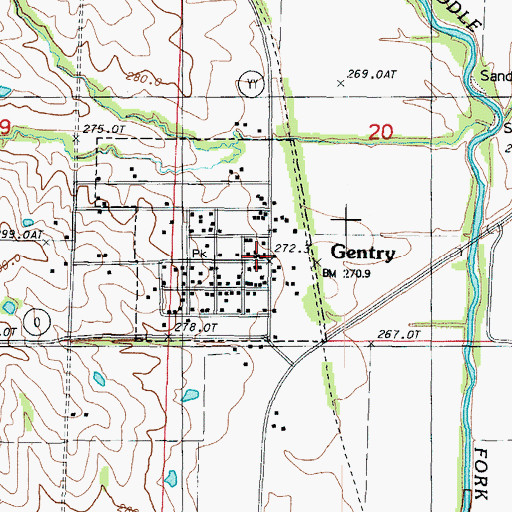 Topographic Map of Gentry Post Office, MO