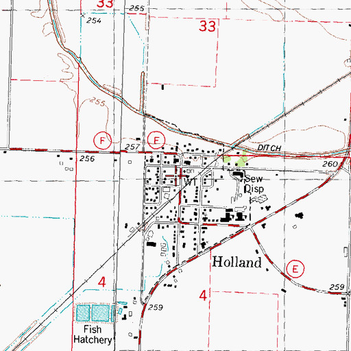 Topographic Map of Holland Post Office, MO