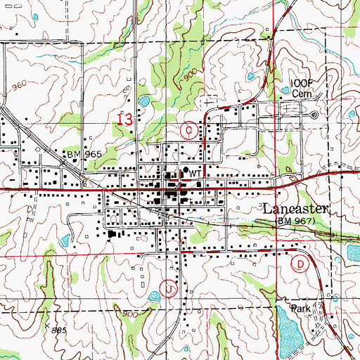 Topographic Map of Lancaster Post Office, MO