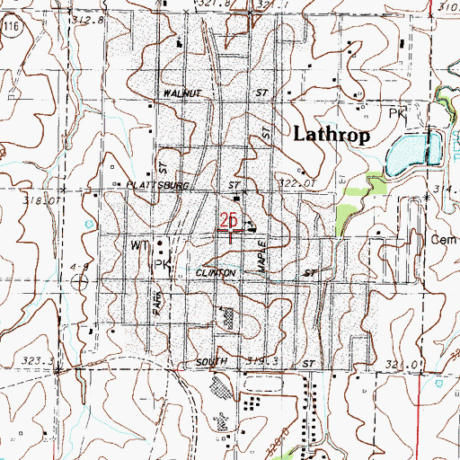 Topographic Map of Lathrop Post Office, MO