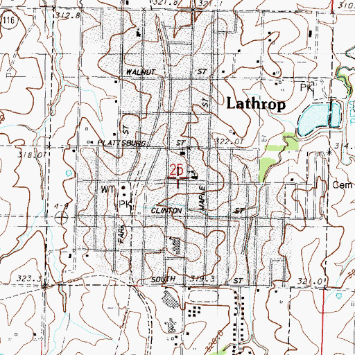 Topographic Map of Lathrop Post Office, MO