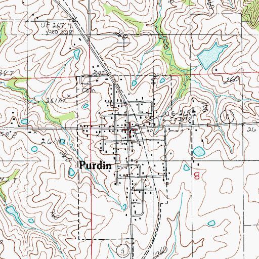 Topographic Map of Purdin Post Office, MO