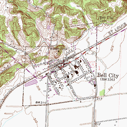 Topographic Map of Bell City Post Office, MO
