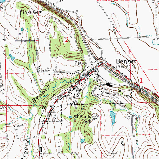 Topographic Map of Berger Post Office, MO