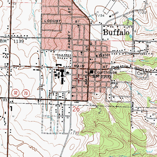 Topographic Map of Buffalo Post Office, MO