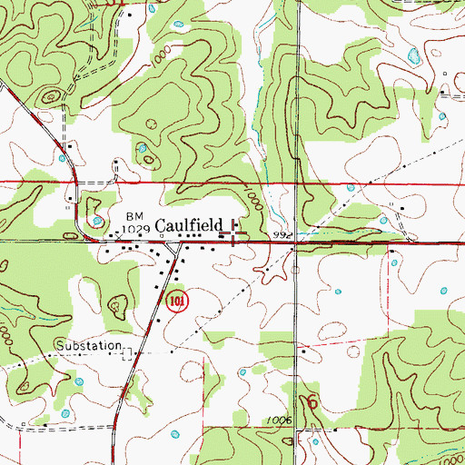 Topographic Map of Caulfield Post Office, MO